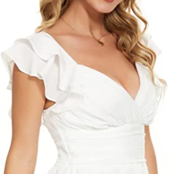 FOROLAV Sleeveless Ruffle Shoulder Smocked \Back Mini Dress - NEW WITH TAG! - Picture 7 of 16